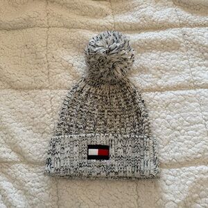 Tommy Hilfiger Black and White Knit Beanie with Pom